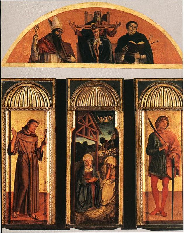 BELLINI, Giovanni Nativity Triptych Spain oil painting art